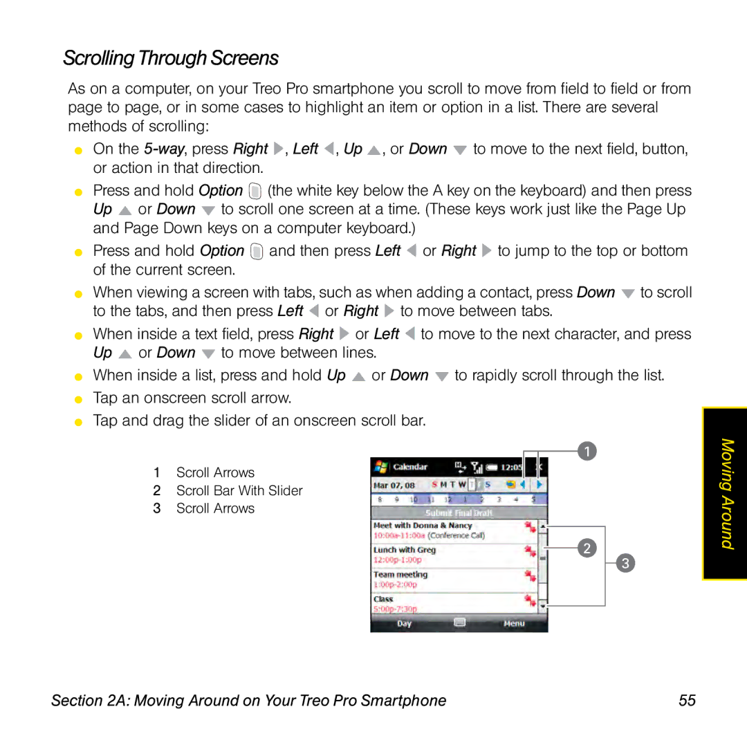 Palm TREOPROBLKSPT manual Scrolling Through Screens 