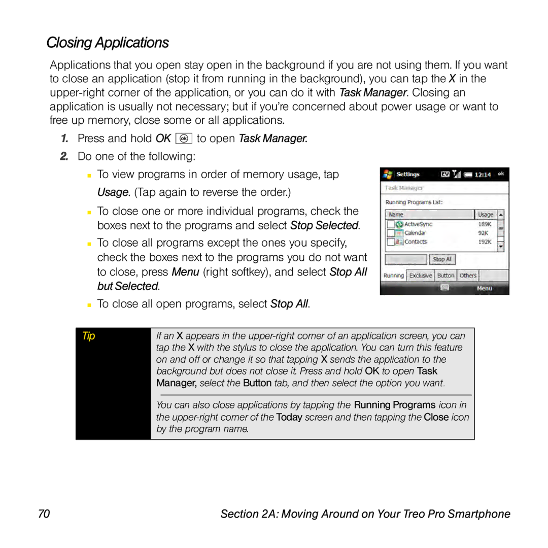 Palm TREOPROBLKSPT manual Closing Applications 