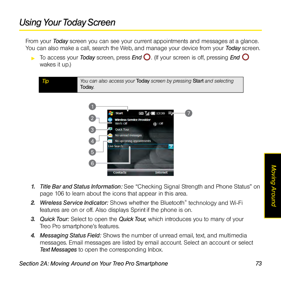 Palm TREOPROBLKSPT manual Using Your Today Screen 