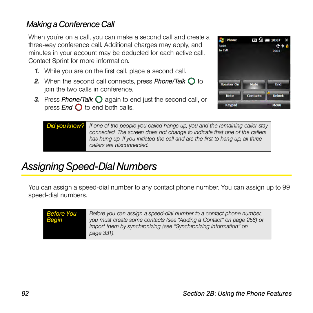 Palm TREOPROBLKSPT manual Assigning Speed-Dial Numbers, Making a Conference Call 