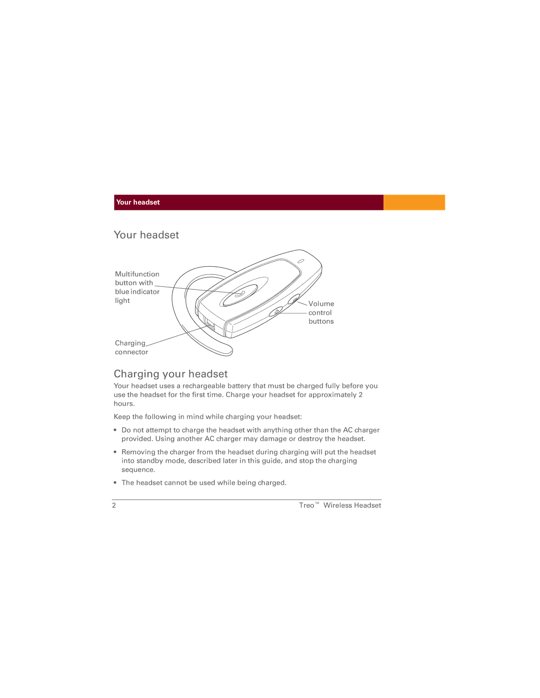 Palm TreoTM manual Your headset, Charging your headset 