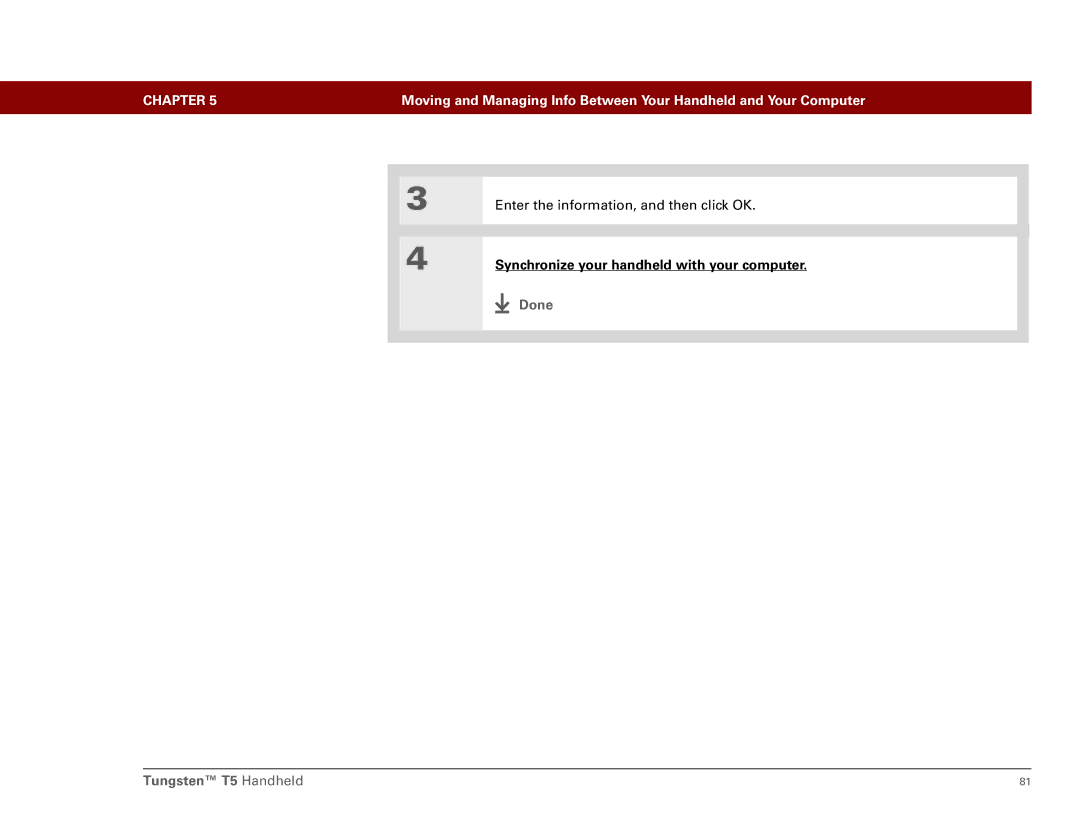 Palm Tungsten T5 manual Synchronize your handheld with your computer 