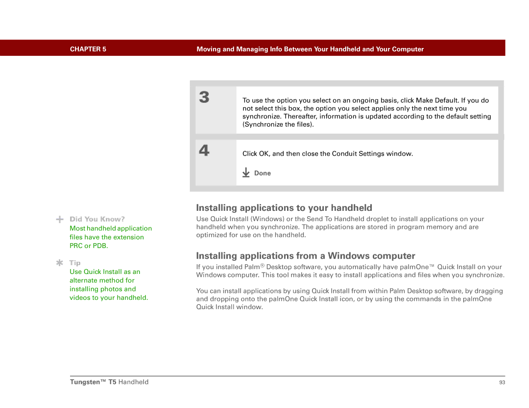 Palm Tungsten T5 manual Installing applications to your handheld, Installing applications from a Windows computer 