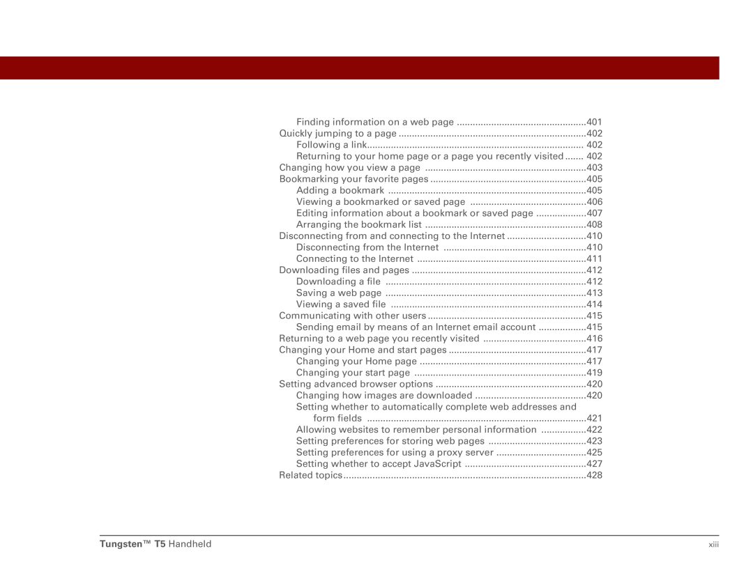 Palm Tungsten T5 manual Finding information on a web 401 