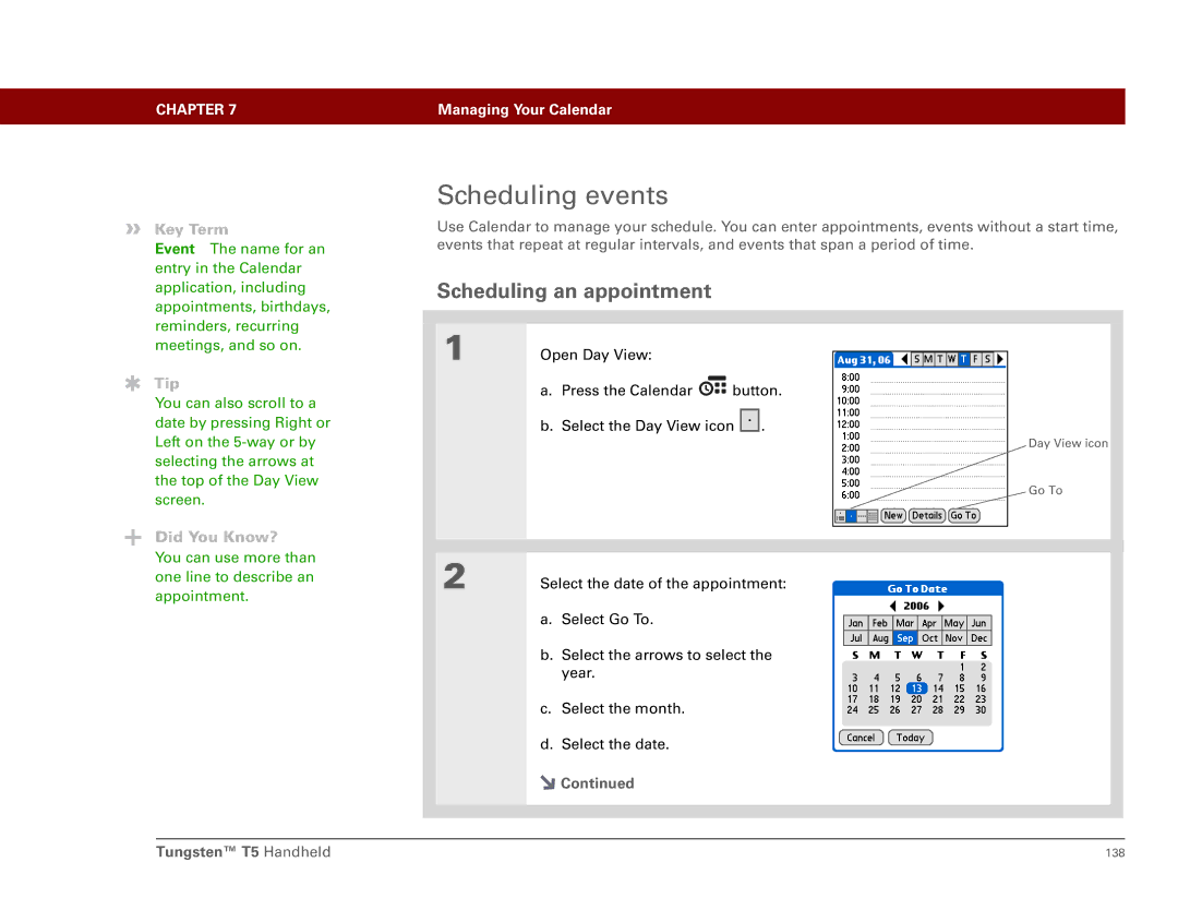 Palm Tungsten T5 manual Scheduling events, Scheduling an appointment 