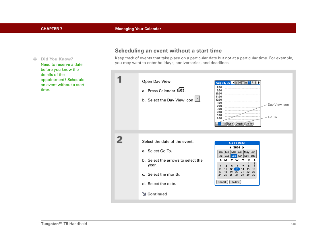 Palm Tungsten T5 manual Scheduling an event without a start time 