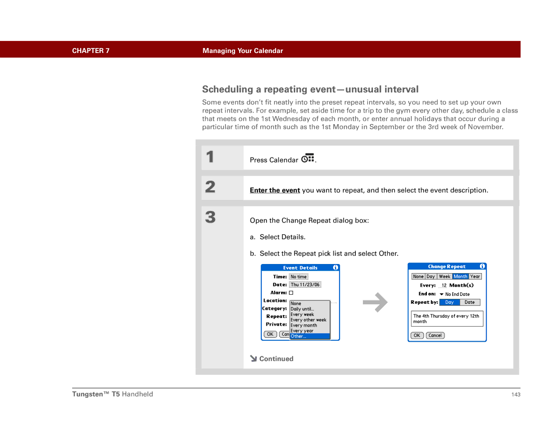 Palm Tungsten T5 manual Scheduling a repeating event-unusual interval 