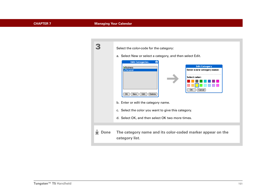 Palm Tungsten T5 manual Select the color-code for the category 