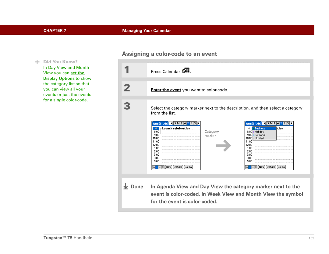 Palm Tungsten T5 manual Assigning a color-code to an event 