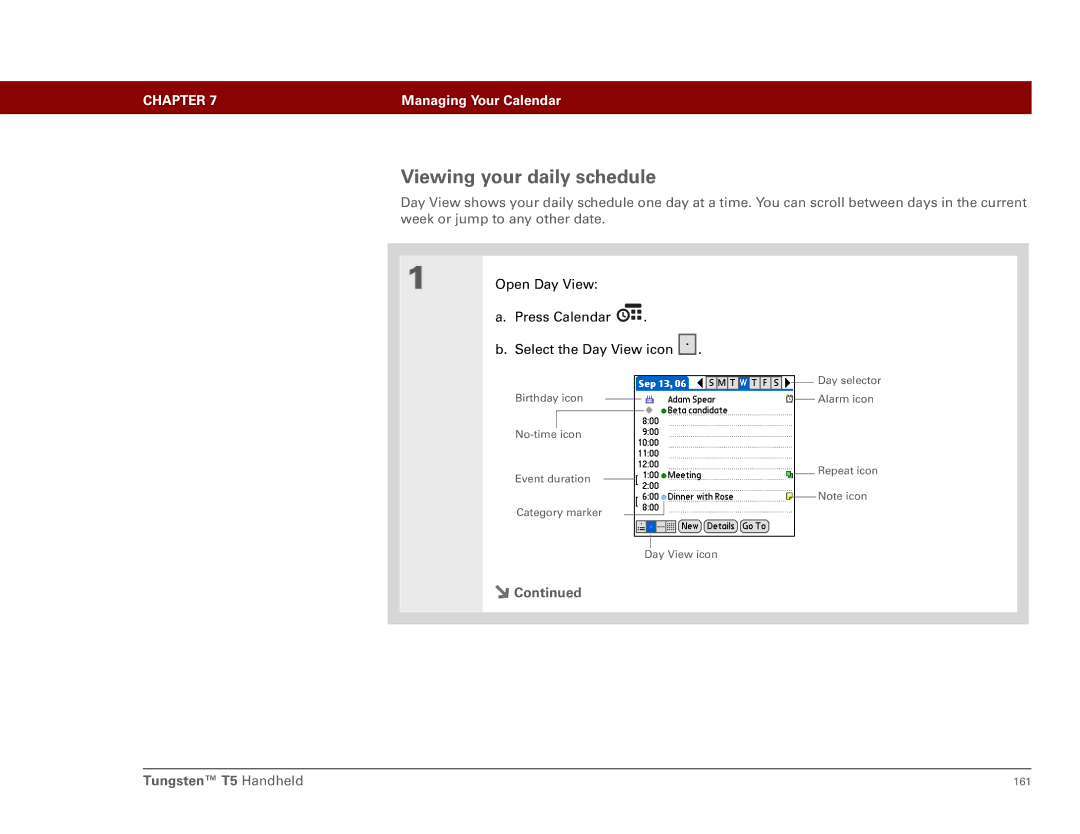 Palm Tungsten T5 manual Viewing your daily schedule 