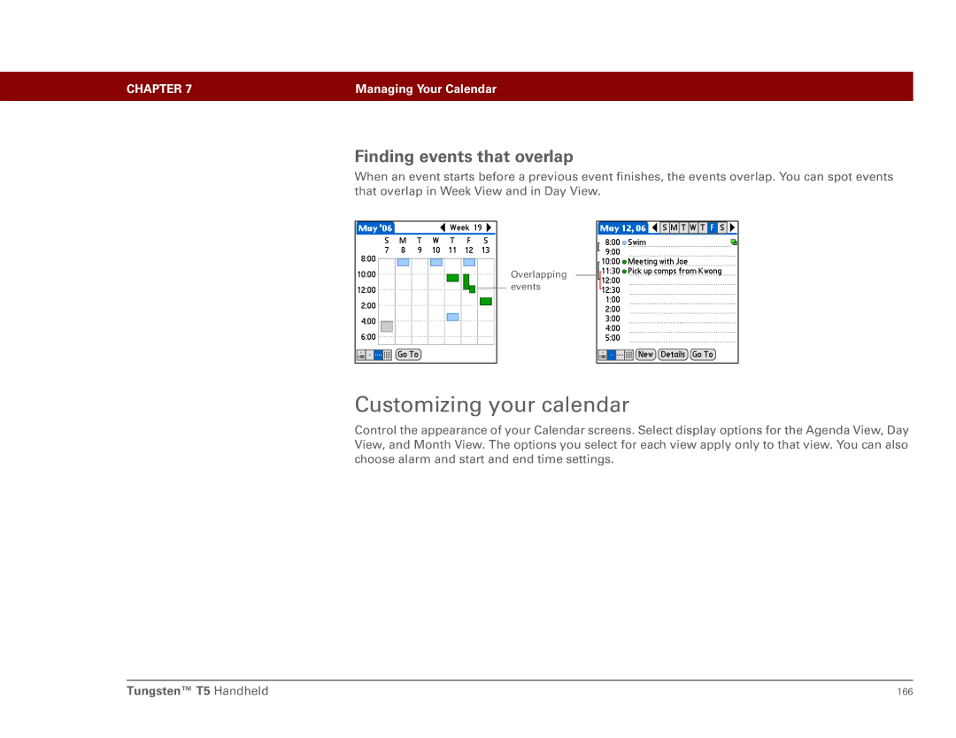 Palm Tungsten T5 manual Customizing your calendar, Finding events that overlap 