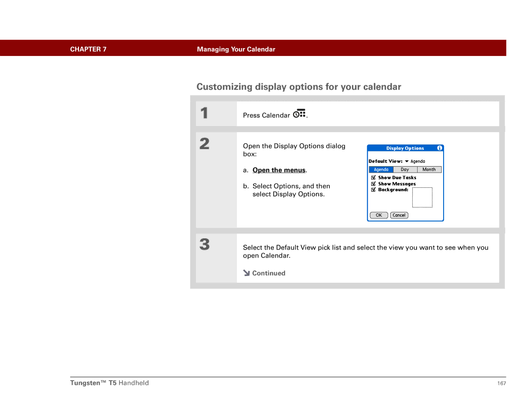 Palm Tungsten T5 manual Customizing display options for your calendar 