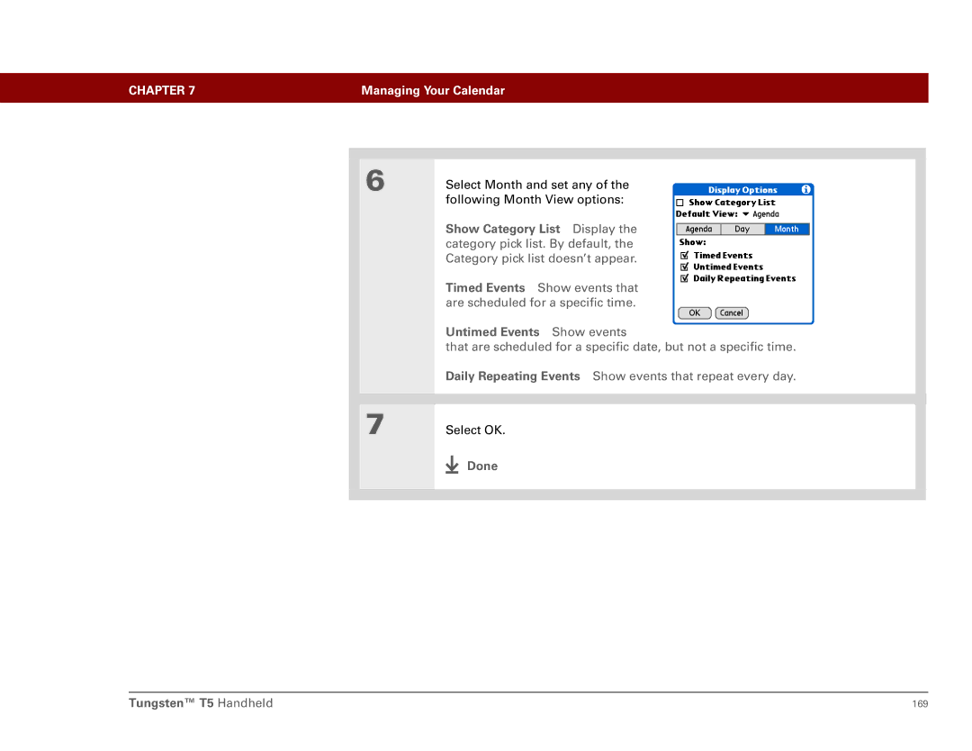 Palm manual Untimed Events Show events, Done Tungsten T5 Handheld 