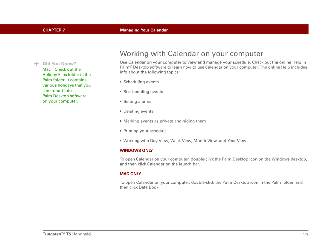 Palm Tungsten T5 manual Working with Calendar on your computer 