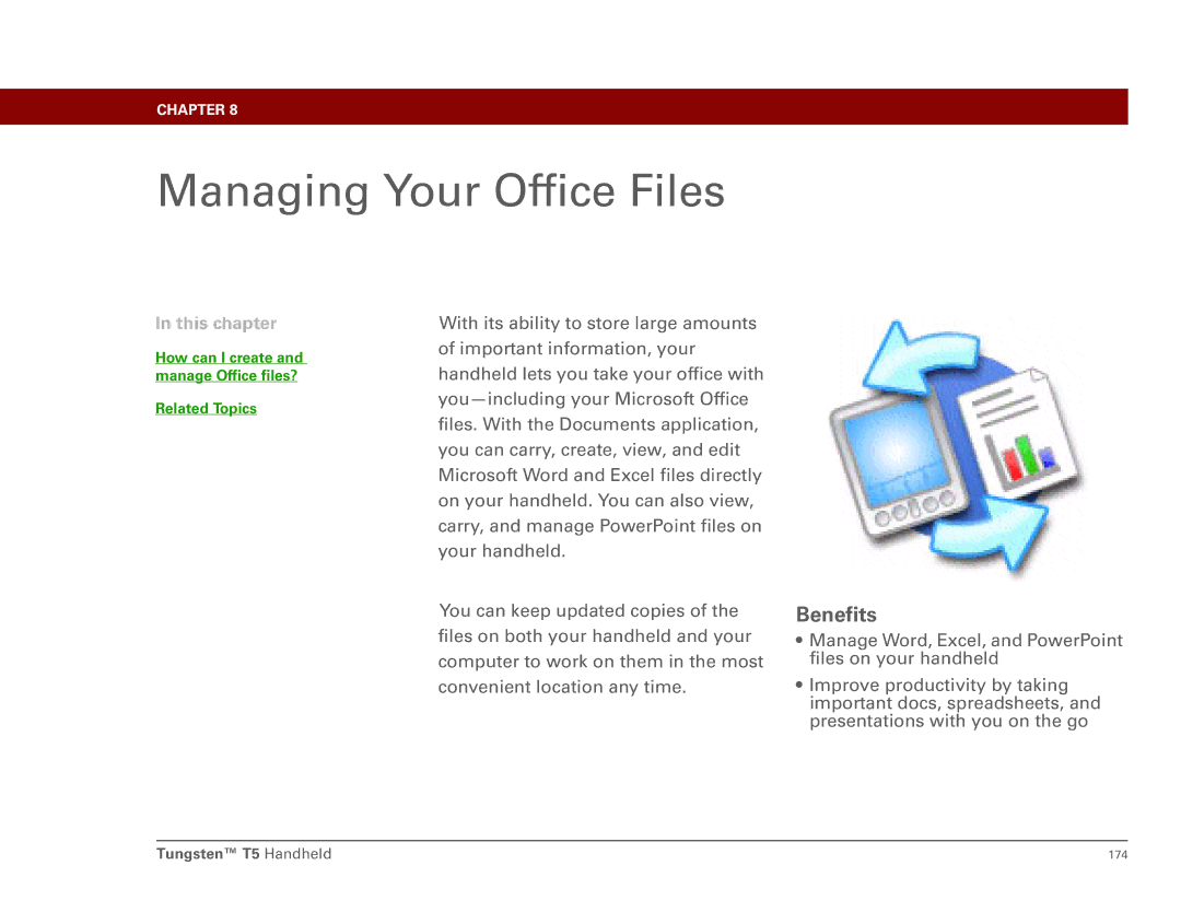 Palm Tungsten T5 manual Managing Your Office Files, How can I create and manage Office files? Related Topics 