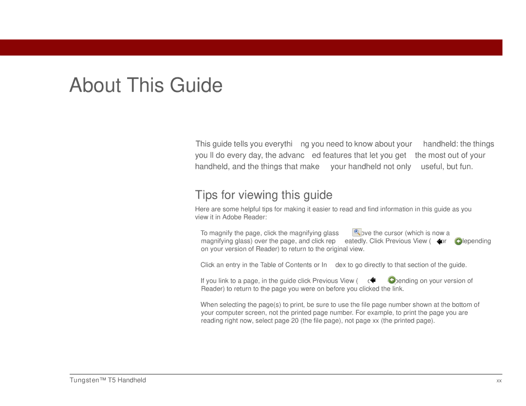 Palm Tungsten T5 manual About This Guide, Tips for viewing this guide 