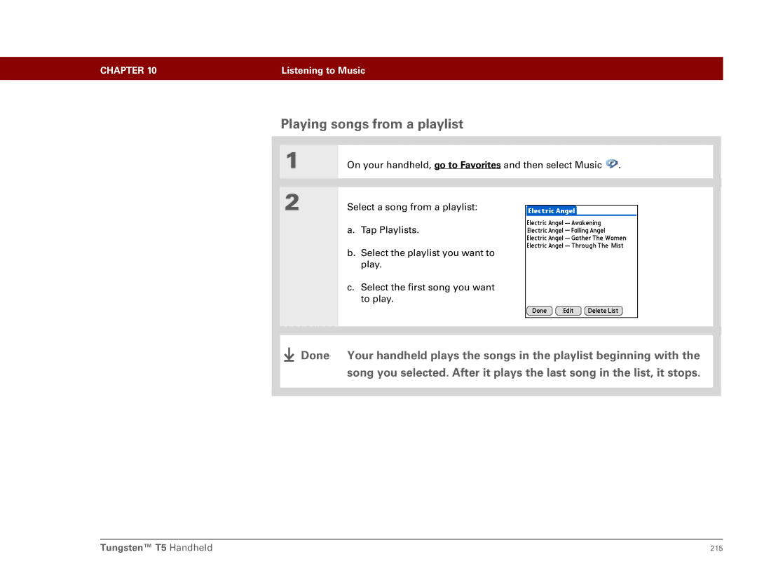 Palm Tungsten T5 manual Playing songs from a playlist 