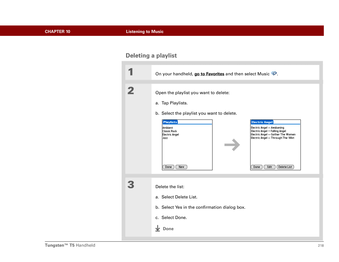 Palm Tungsten T5 manual Deleting a playlist 