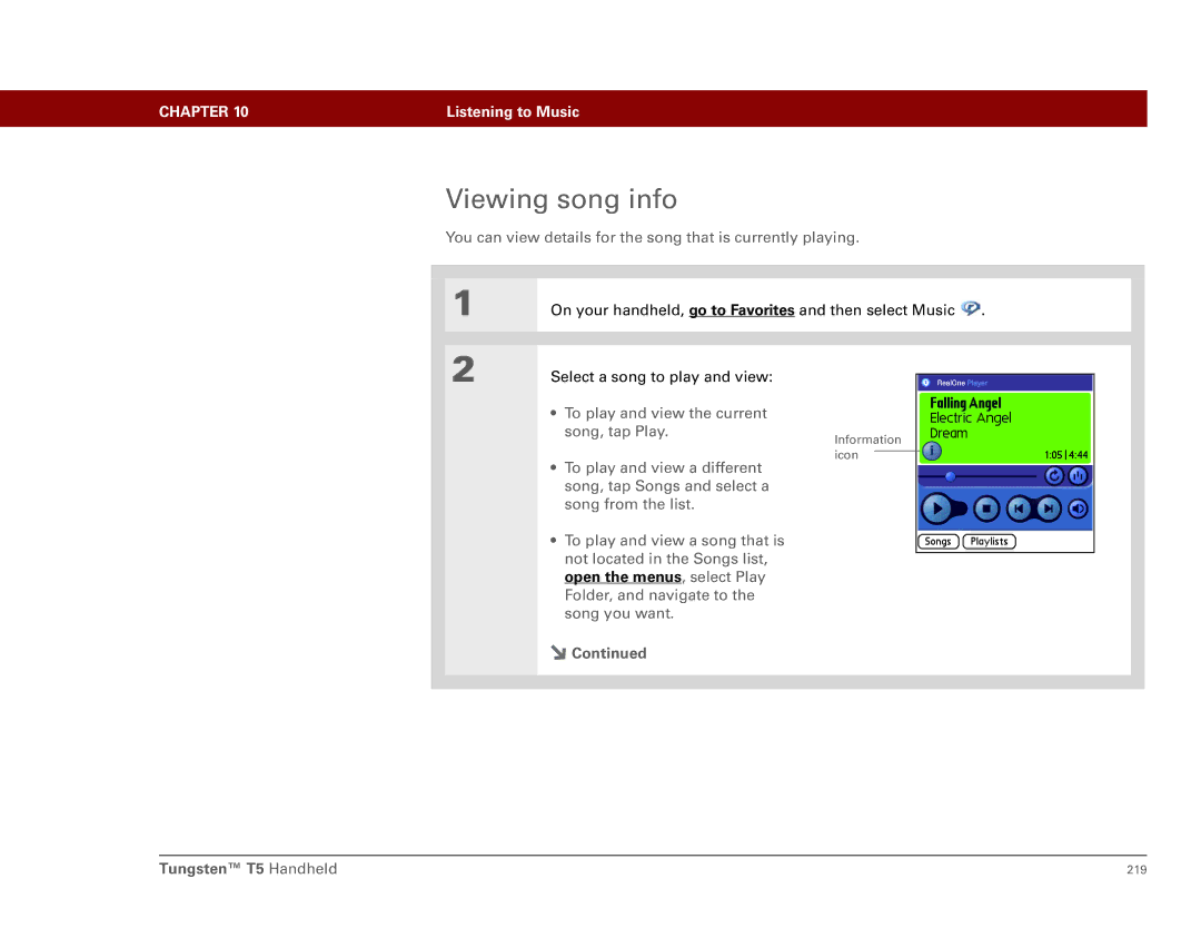 Palm Tungsten T5 manual Viewing song info 