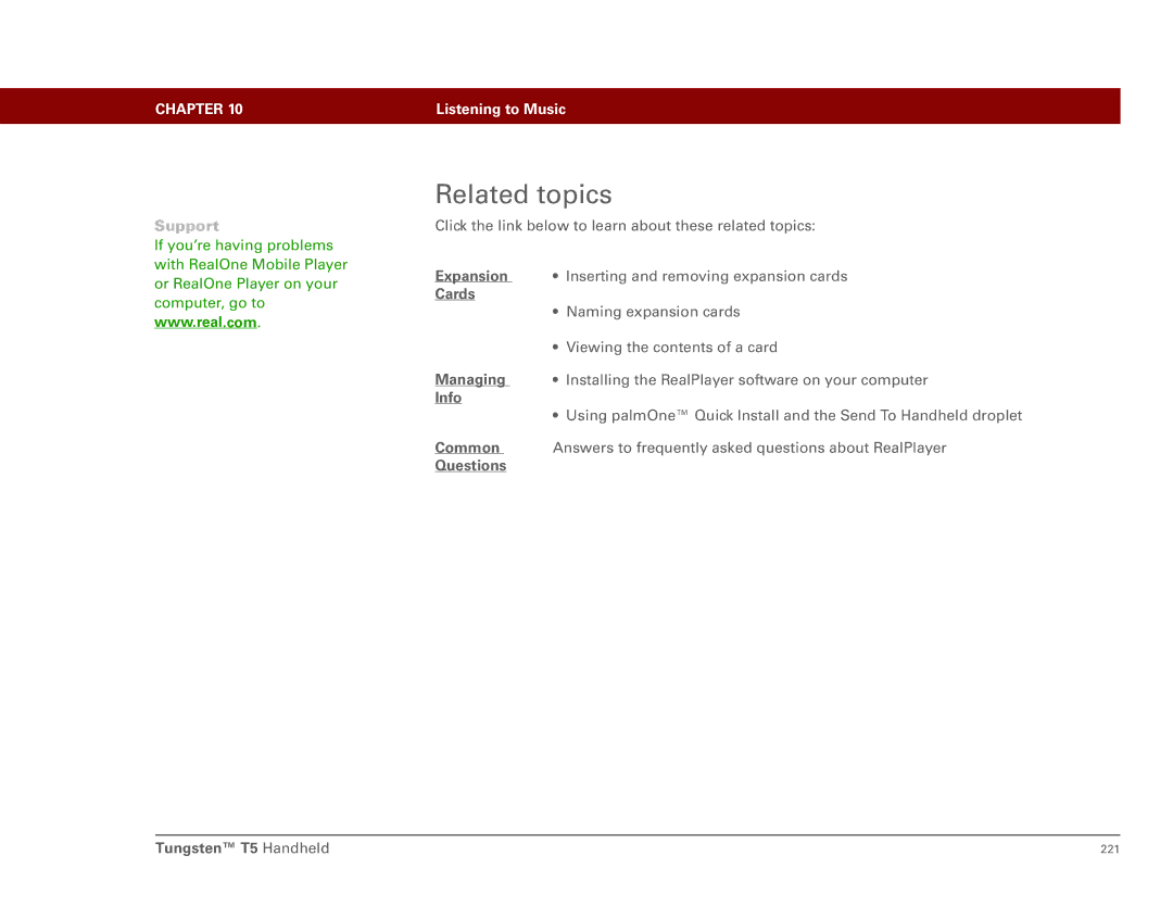 Palm Tungsten T5 manual Related topics, Cards 