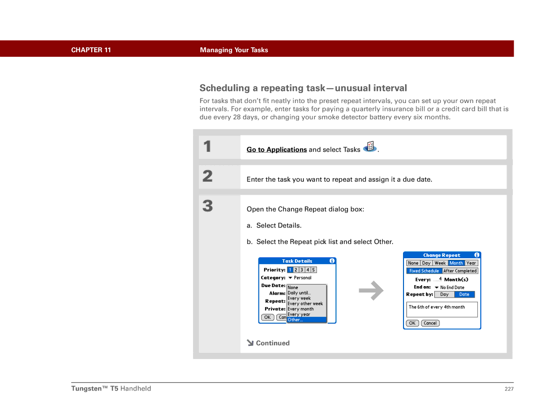 Palm Tungsten T5 manual Scheduling a repeating task-unusual interval 