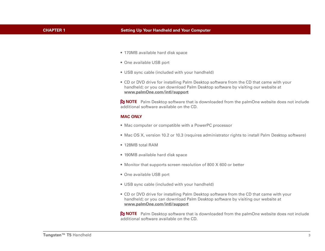 Palm Tungsten T5 manual MAC only 