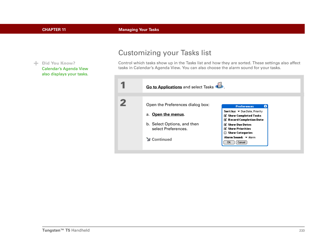 Palm Tungsten T5 manual Customizing your Tasks list 