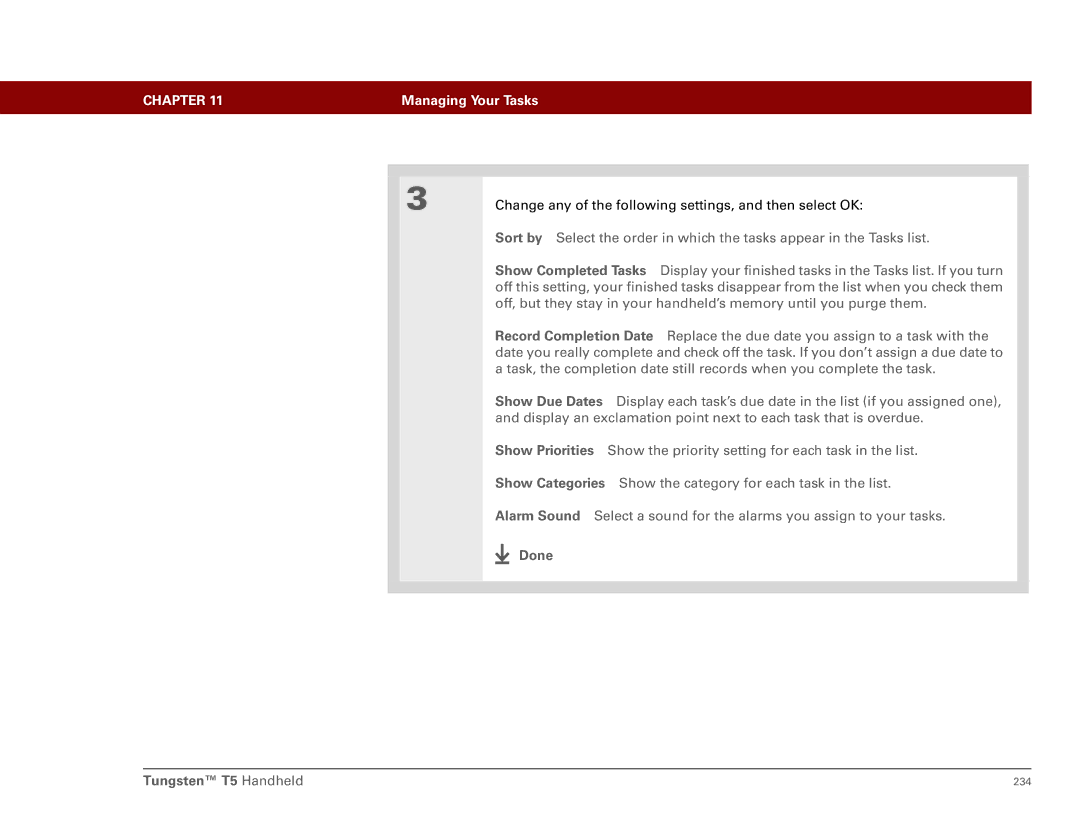 Palm Tungsten T5 manual Change any of the following settings, and then select OK 