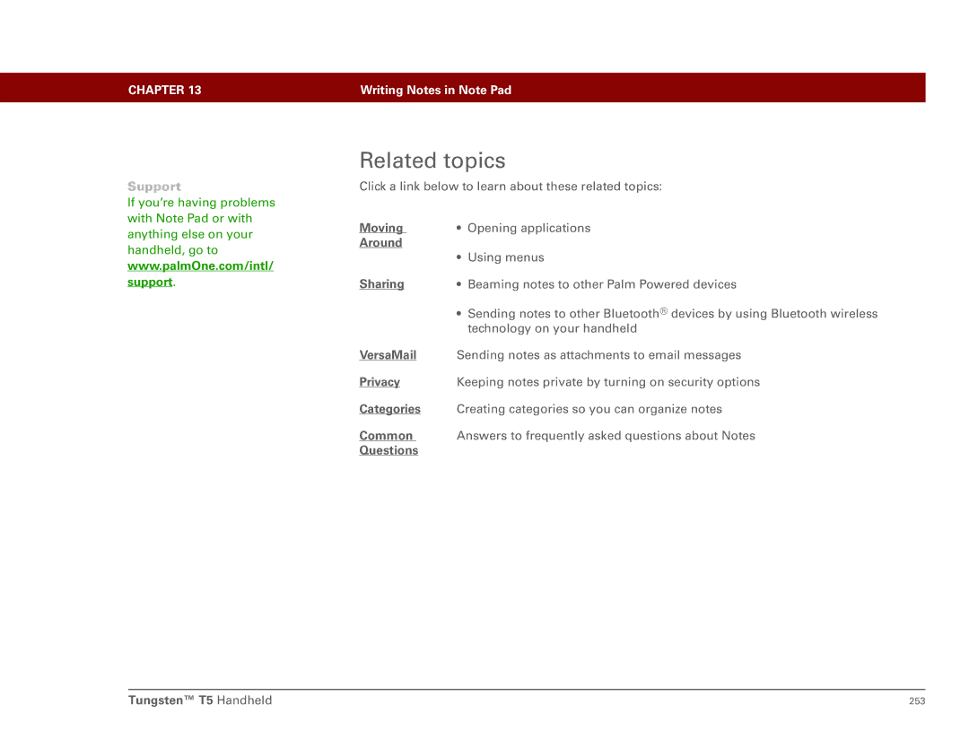 Palm Tungsten T5 manual Beaming notes to other Palm Powered devices 