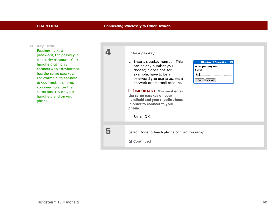 Palm Tungsten T5 manual Select OK Select Done to finish phone connection setup 