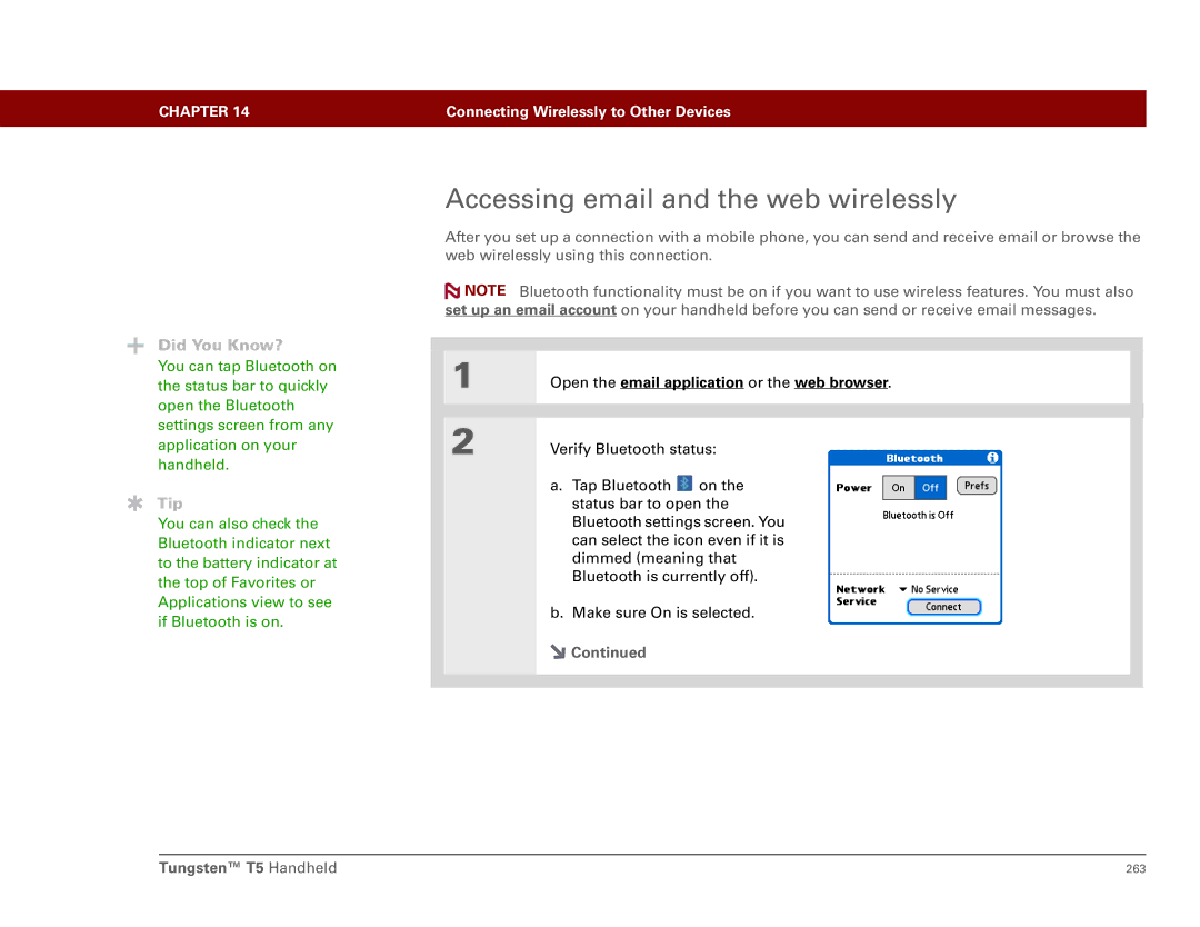 Palm Tungsten T5 manual Accessing email and the web wirelessly, Open the email application or the web browser 