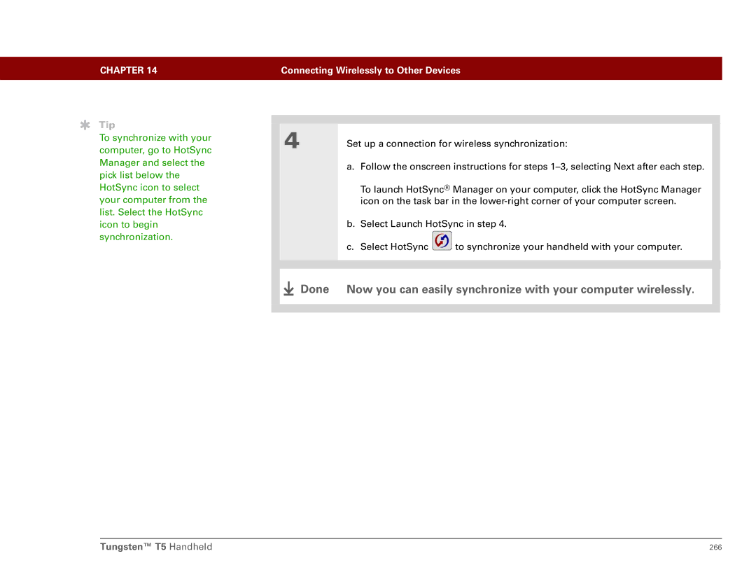 Palm Tungsten T5 manual To synchronize with your 