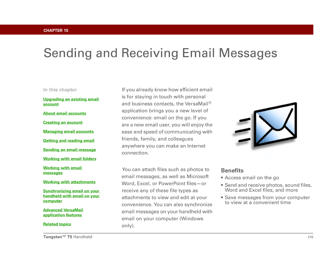 Palm Tungsten T5 manual Sending and Receiving Email Messages, Benefits 