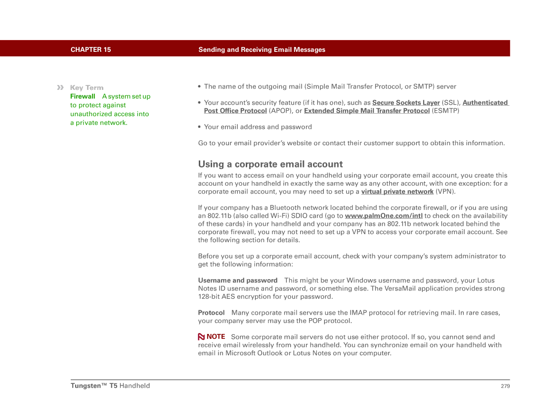 Palm Tungsten T5 manual Using a corporate email account 