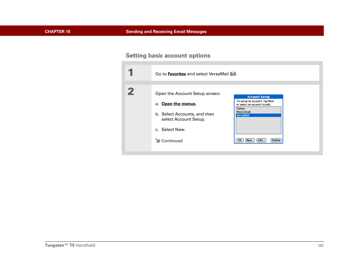 Palm Tungsten T5 manual Setting basic account options 