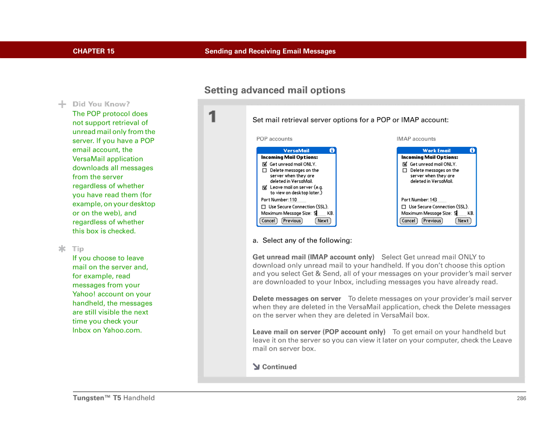 Palm Tungsten T5 manual Setting advanced mail options 