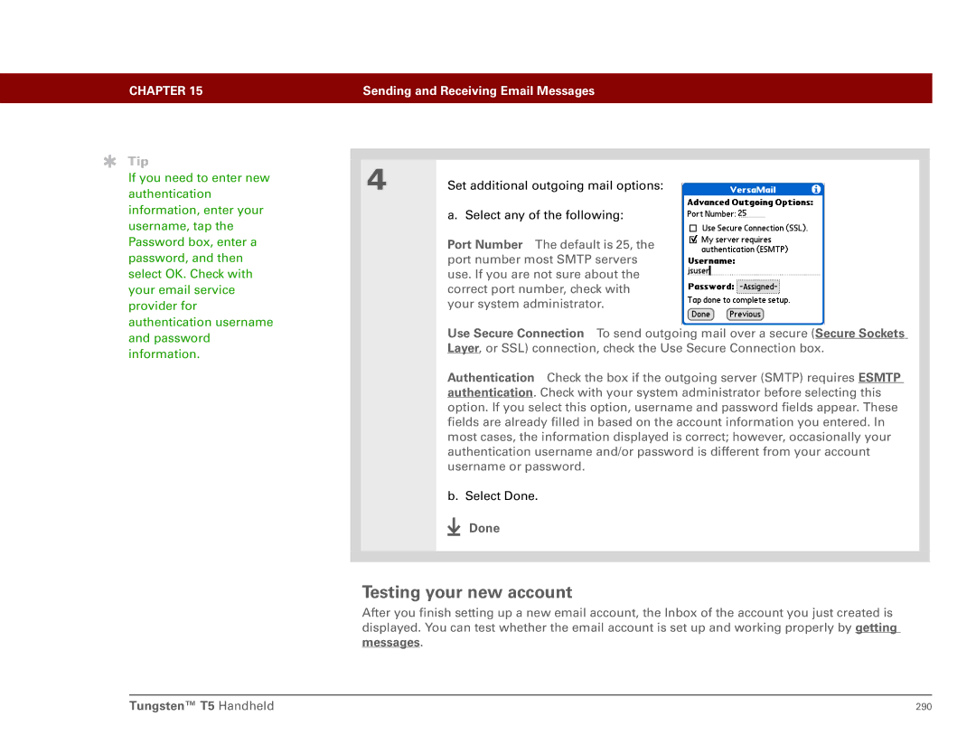 Palm Tungsten T5 manual Testing your new account, Done 