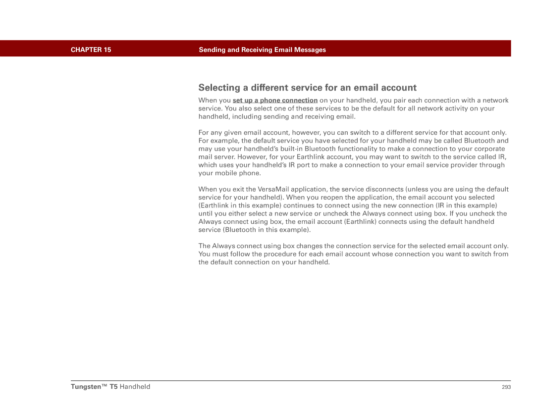 Palm Tungsten T5 manual Selecting a different service for an email account 