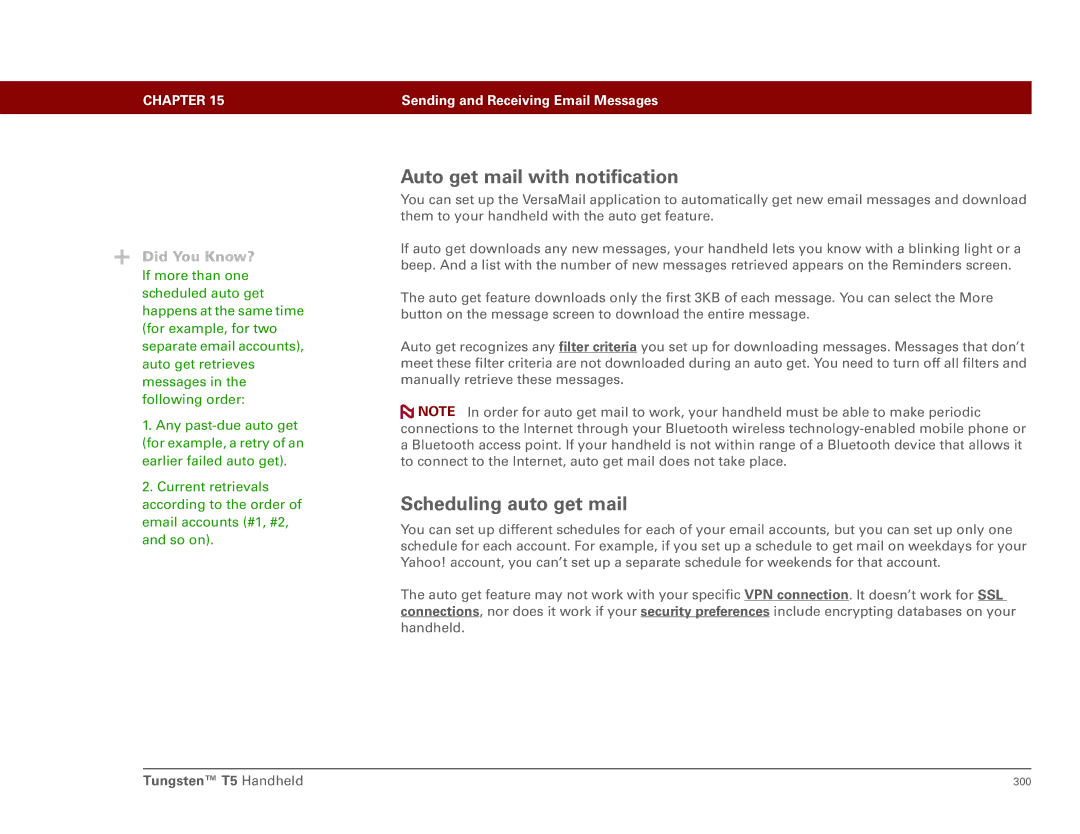Palm Tungsten T5 manual Auto get mail with notification, Scheduling auto get mail 