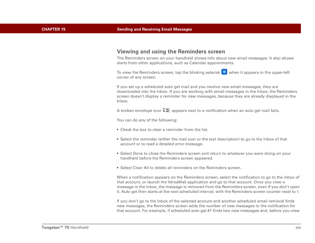 Palm Tungsten T5 manual Viewing and using the Reminders screen 