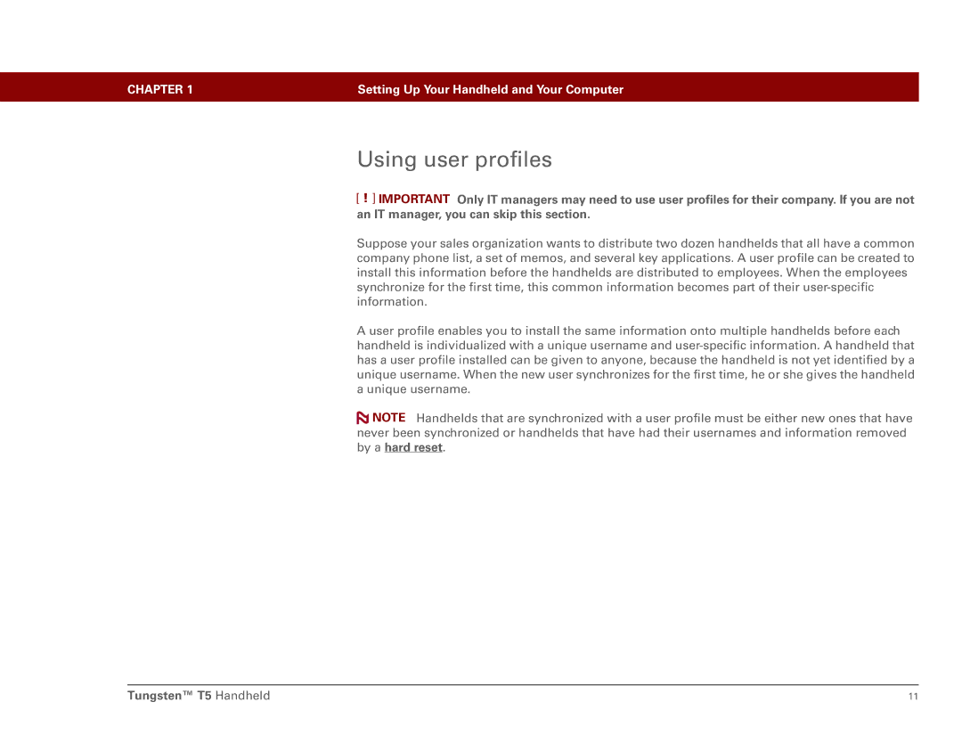 Palm Tungsten T5 manual Using user profiles 