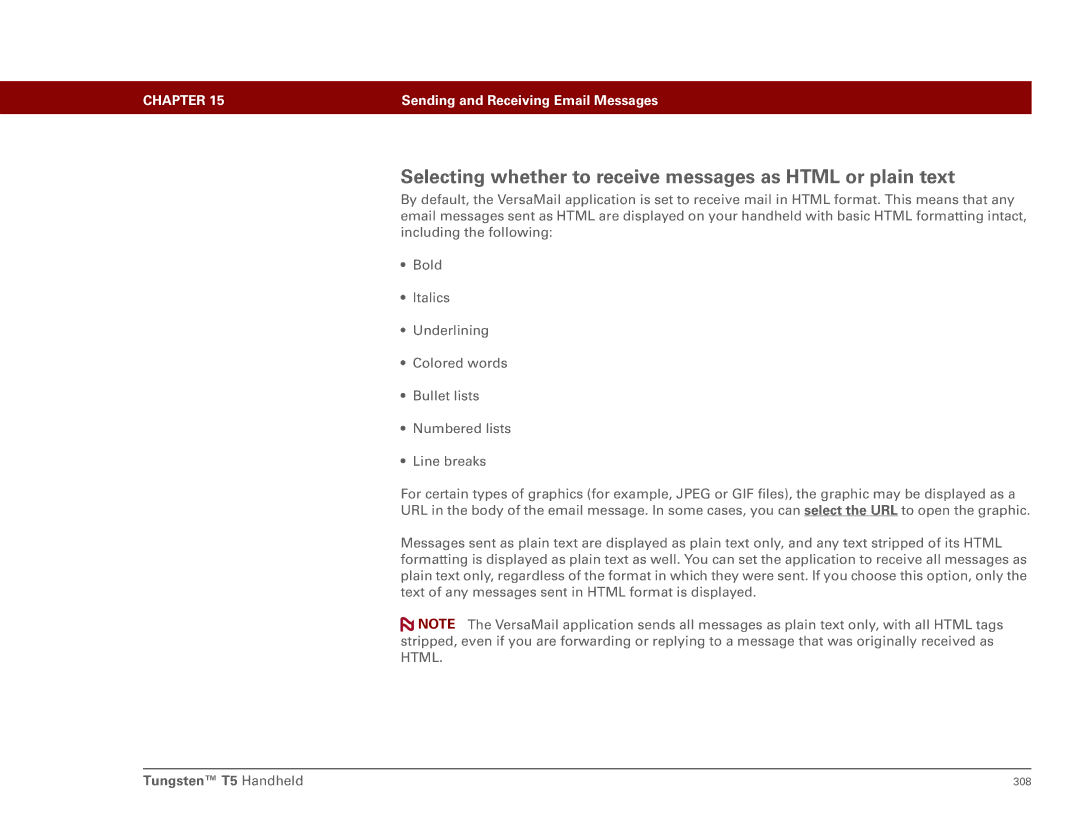 Palm Tungsten T5 manual Selecting whether to receive messages as Html or plain text 