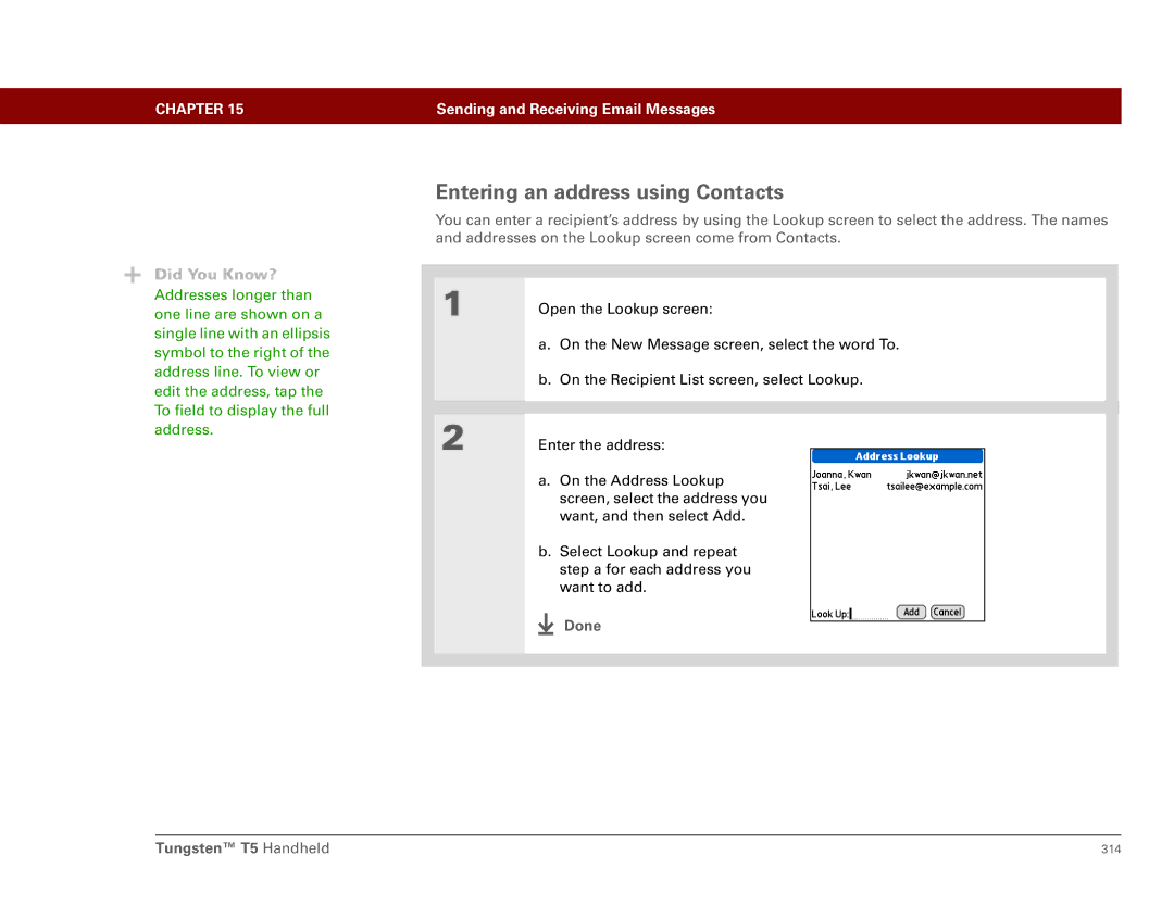 Palm Tungsten T5 manual Entering an address using Contacts 