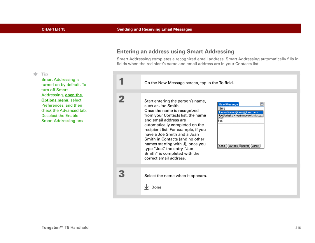 Palm Tungsten T5 manual Entering an address using Smart Addressing 