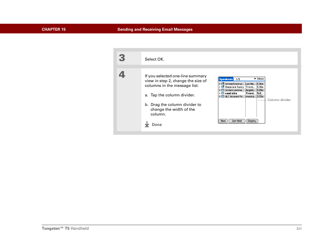 Palm Tungsten T5 manual Drag the column divider to change the width of the column 