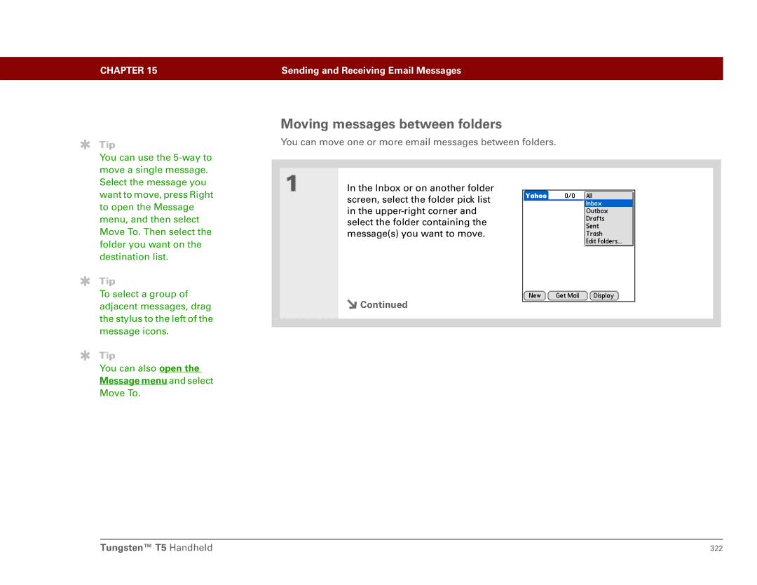 Palm Tungsten T5 manual Moving messages between folders, Message menu and select 