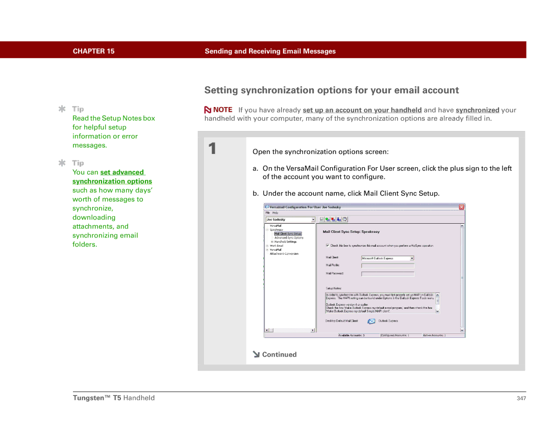 Palm Tungsten T5 Setting synchronization options for your email account, You can set advanced synchronization options 