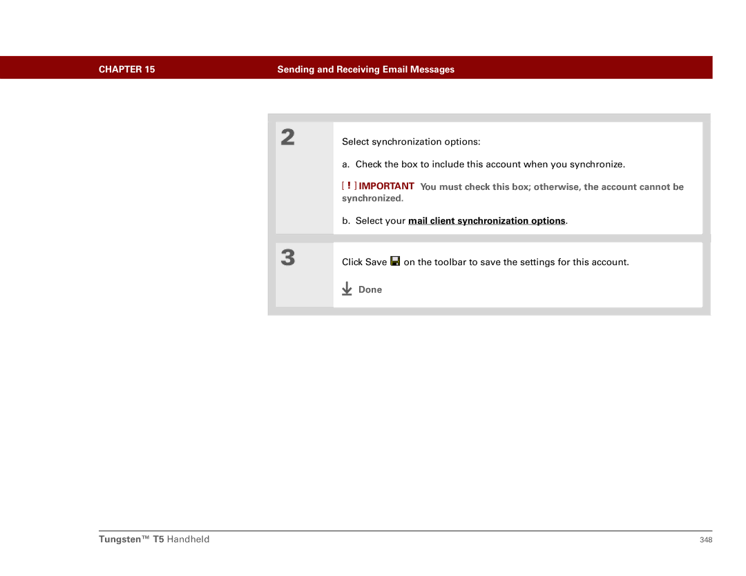 Palm Tungsten T5 manual Select your mail client synchronization options 