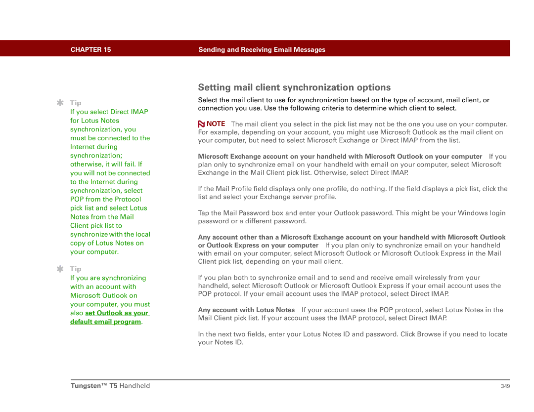 Palm Tungsten T5 manual Setting mail client synchronization options 