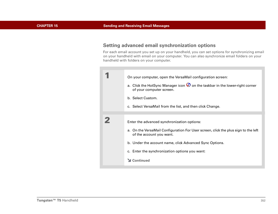 Palm Tungsten T5 manual Setting advanced email synchronization options 